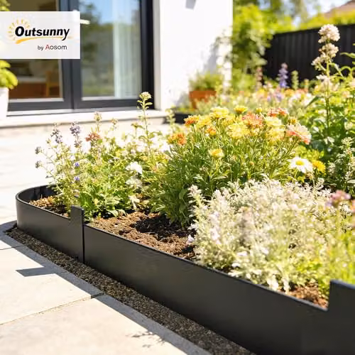Outsunny 5-Piece Metal Picket Garden Fence Panels, Black, W: 102 cm, H: 15 cm – 2