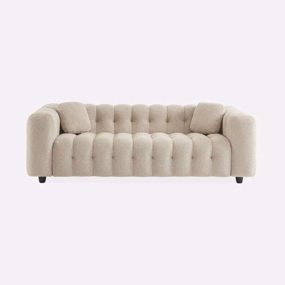 Sweek 3-Seater Modern Sofa Upholstered in Beige Textured Boucle Fabric W/D/H: 229 x 99 x 71 cm – 2