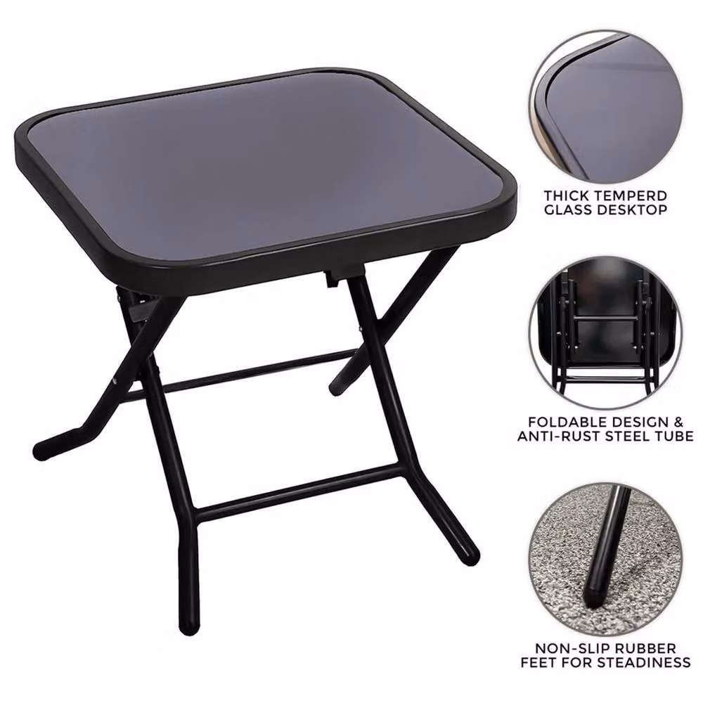 Nordara Grey Folding Glass Top Small Side Table and Portable Garden Stool – 4