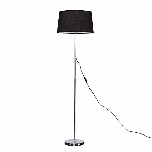 ValueLights Charlie Modern Floor Lamp in Chrome with Black Fabric Cone Shade – 1