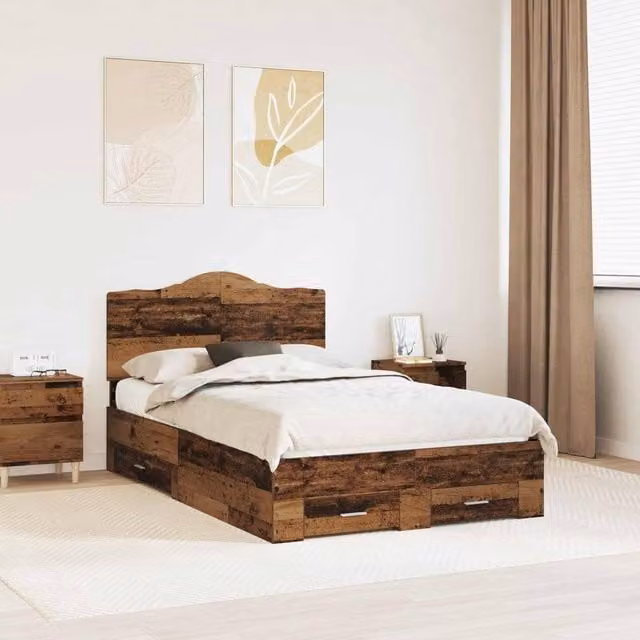 Berkfield Home Modern Bed Frame with Headboard in Brown Engineered Wood W/D/H: 120 x 190 cm – 1
