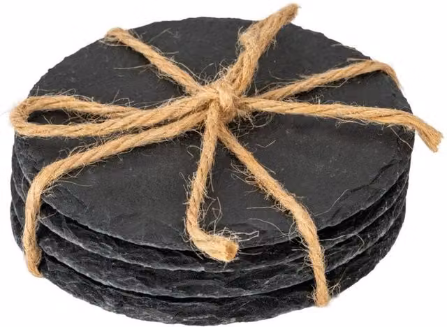 KDMD Set of Four Round Black Slate Coasters with Natural Texture – 1