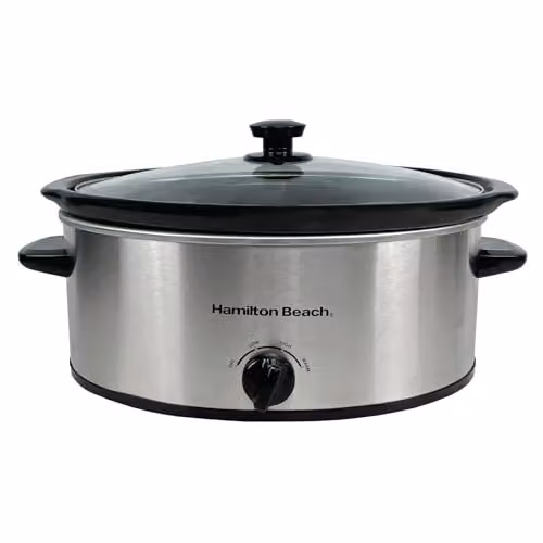 Hamilton Beach 6.5L Family Favourite Slow Cooker in Silver with Ceramic and Stainless Steel Construction – 1