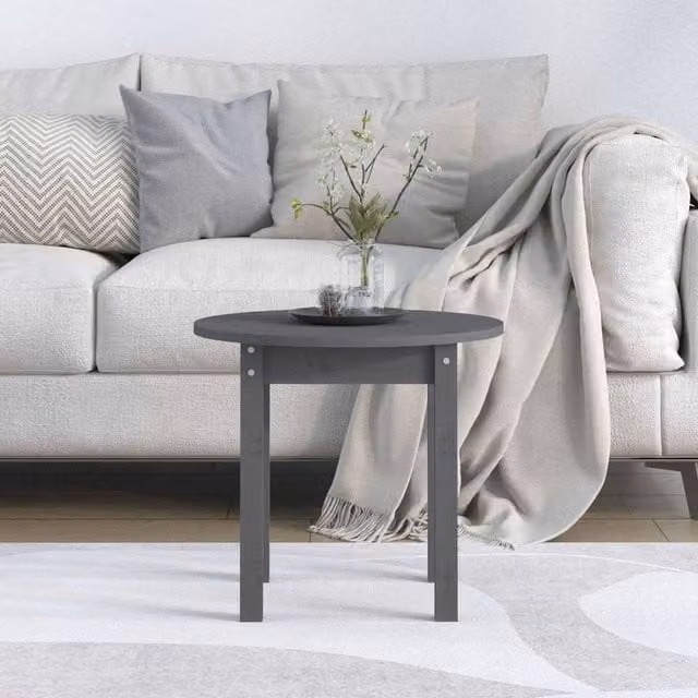 Berkfield Home Beautiful Round Solid Pine Coffee Table in Grey, Diameter: 45 cm, Height: 40 cm – 1