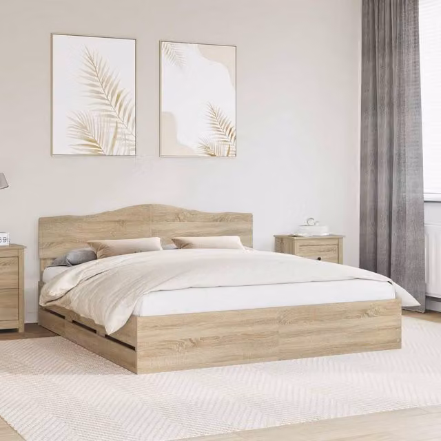 Berkfield Home Modern Bed Frame with Drawers in Sonoma Oak Brown, W/D/H: 200 x 200 cm