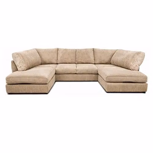 SofaSelection Jumbo Cord U-Shape Modular Sofa in Beige with Memory Foam and Birch Frame