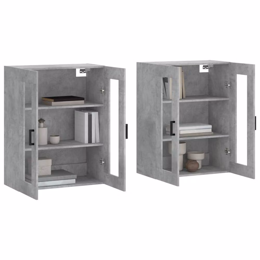 Berkfield Home Set of 2 Wall Mounted Cabinets in Concrete Grey with Glass Doors and Internal Shelves – 2