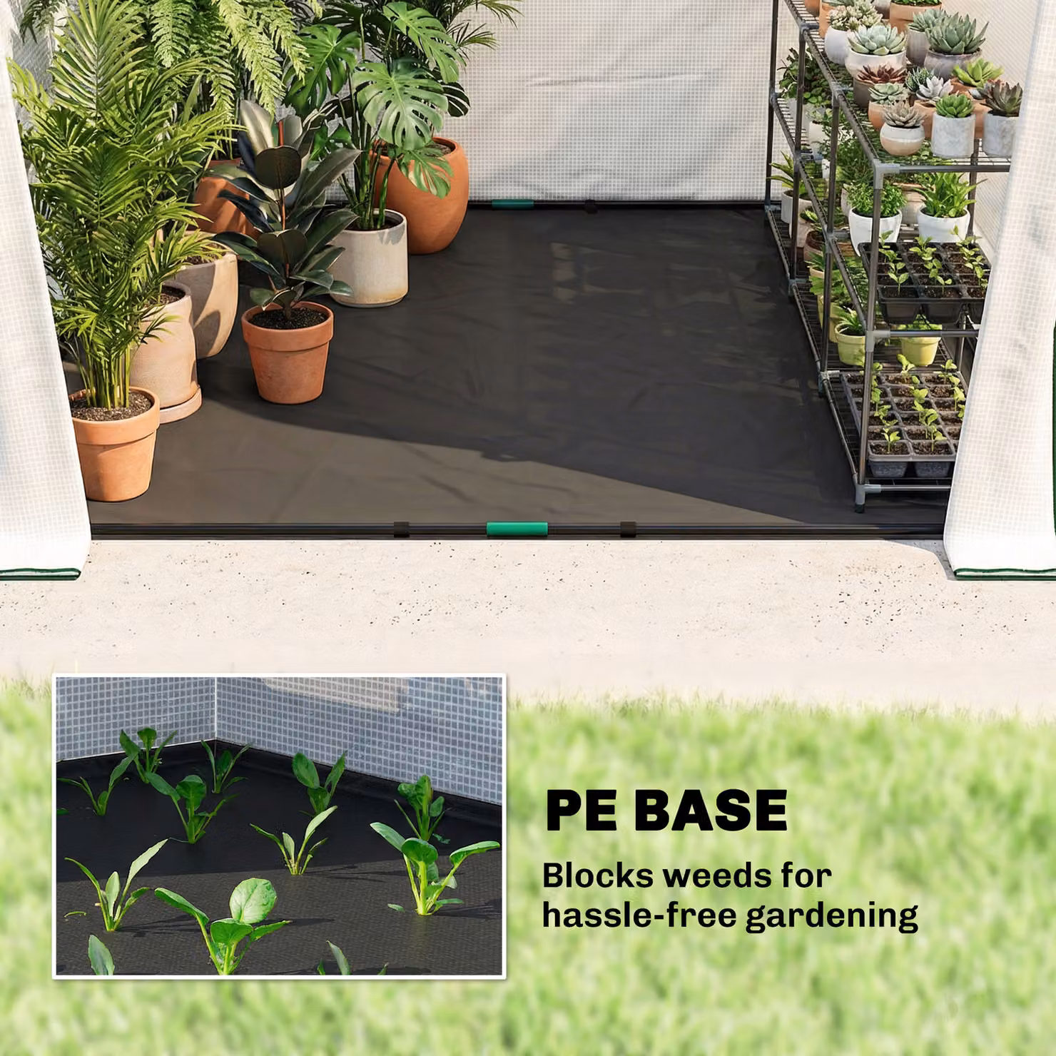 Outsunny White Walk-in Greenhouse with Steel Frame, Roll-up Door, Windows and PE Ground Cover – 3