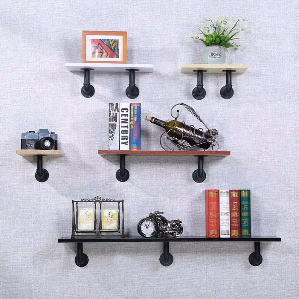 FORGEVIO 8-Piece Industrial Iron Pipe Shelf Brackets in Matt Black – 3