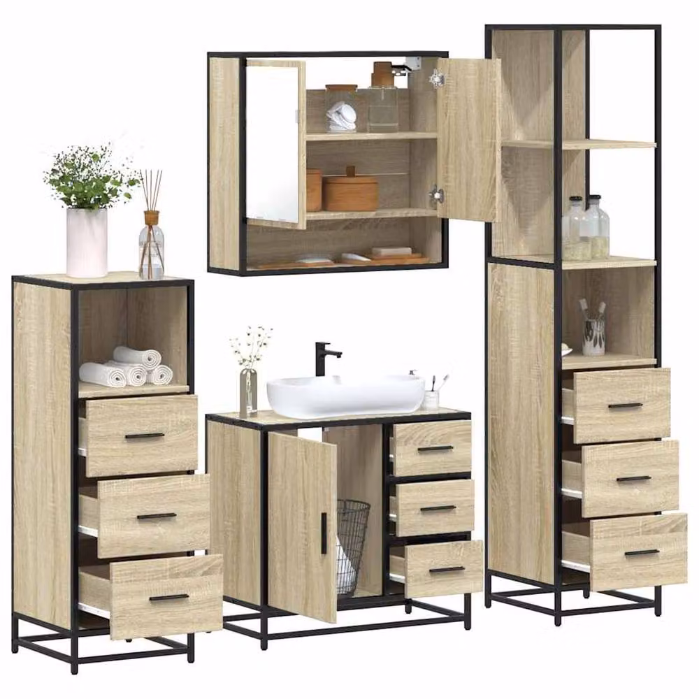Berkfield Home 4-Piece Bathroom Furniture Set in Sonoma Oak and Beige – 2