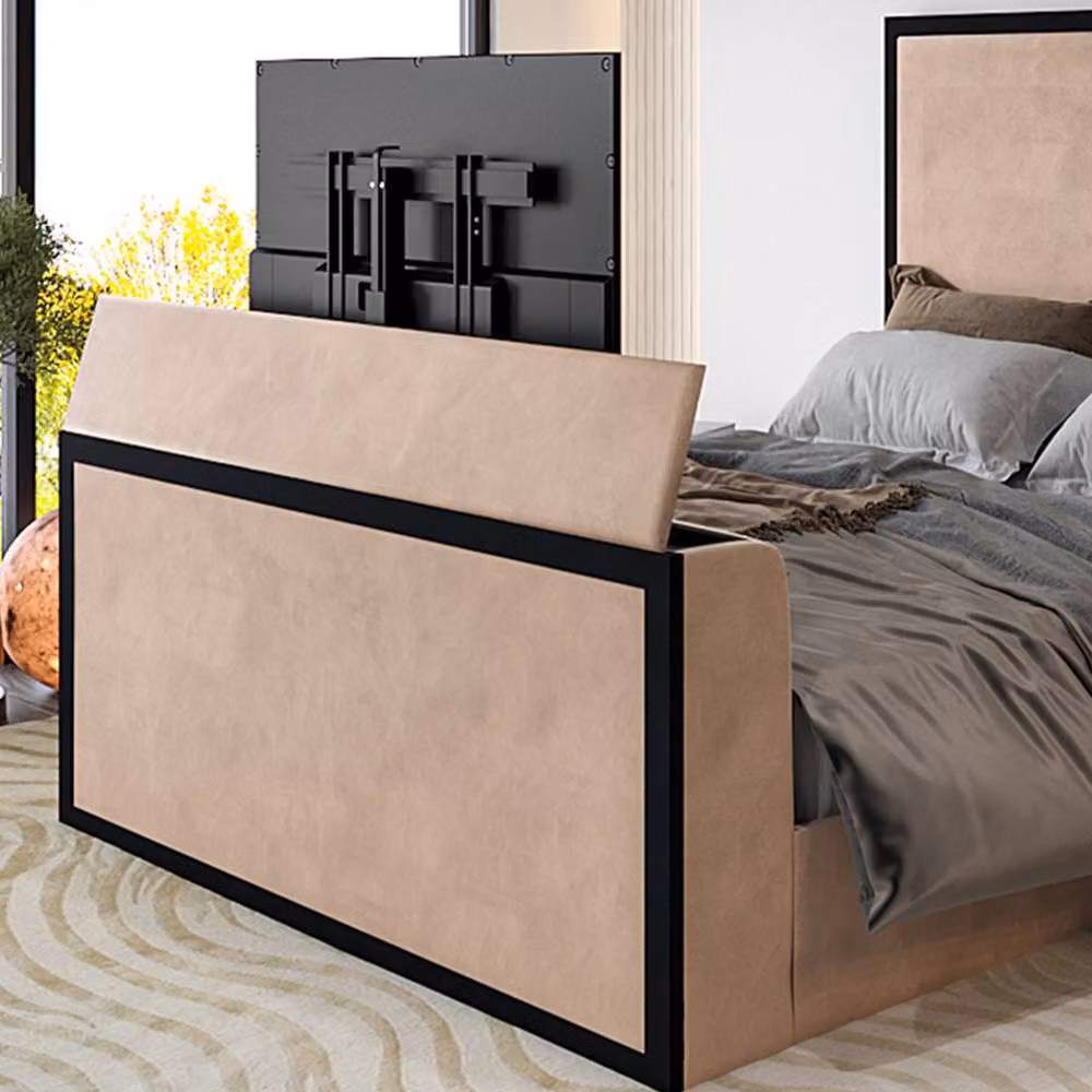 KDMD Woldingham Upholstered Electric Media TV Bed Frame in Beige, Small Double – 4