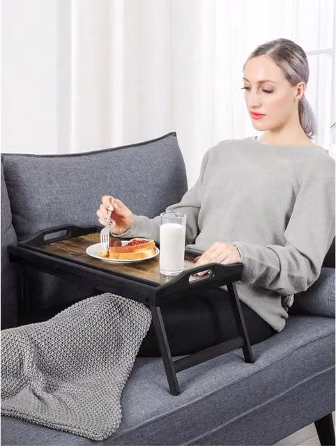 SONGMICS Bamboo Bed Tray Table with Folding Legs and Folding Top in Brown