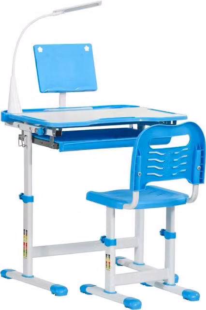 HOMCOM Blue Kids Study Desk and Chair Set with Adjustable Height and Tilting Top – 1