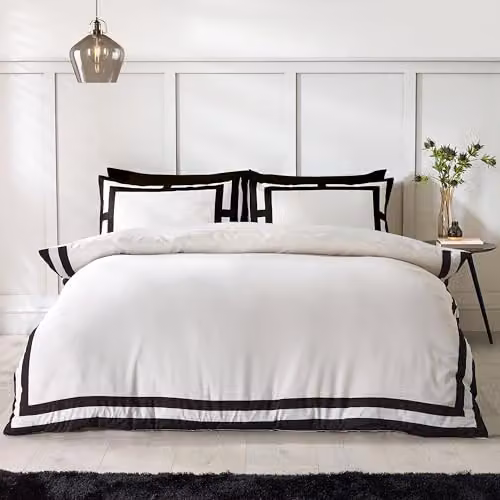 Catherine Lansfield So Soft Mono Panel Double Duvet Cover Set with Pillowcases, Cream and Black, Duvet Cover: 200 x 200 cm, Pillowcases: 50 x 75 cm