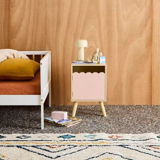 sweeek Children's Bedside Table in Pink with One Door and Scandinavian Wood Design