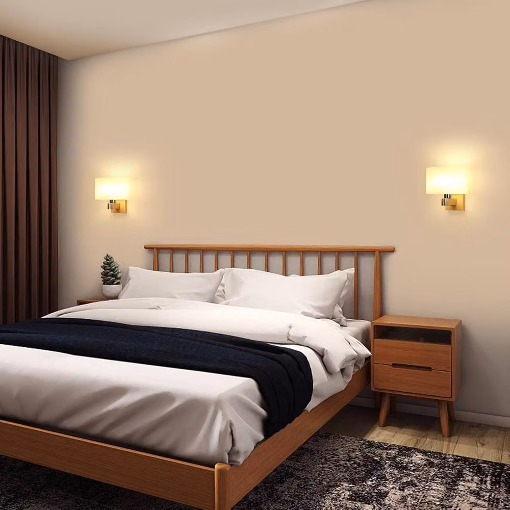 Goeco E27 Vintage Interior Wall Light with White Oval Glass and Wood Lampshade – 4