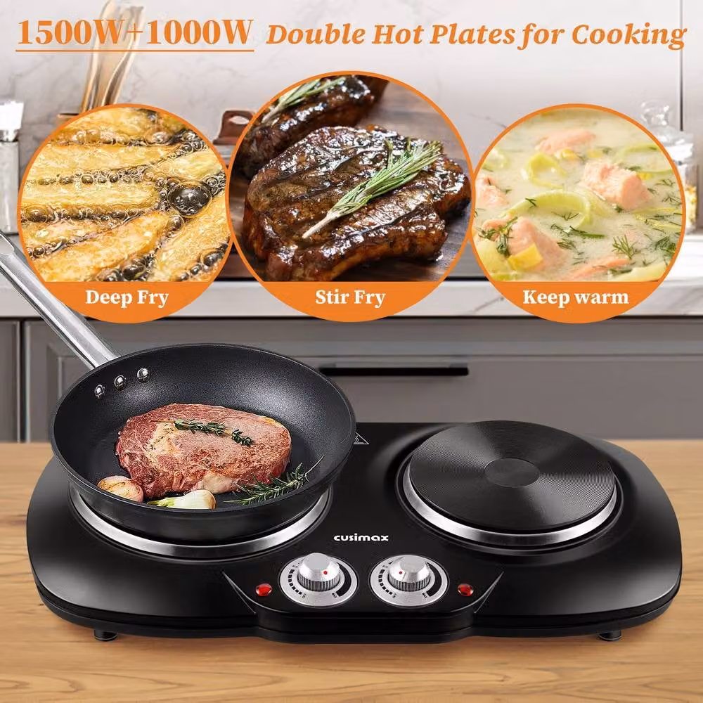 Cusimax 2500W Portable Double Cast Radiant Hot Plate in Black – 8