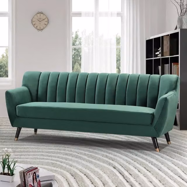 Artemis Home Morgan 3 Seat Green Velvet Upholstered Sofa with Solid Wood Frame – 1