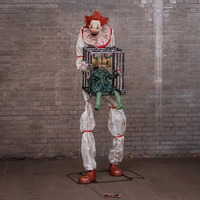 Samuel Alexander 7ft Tall Giant Cagey The Clown with Girl Halloween Animatronic Decoration in Multicolour – 1