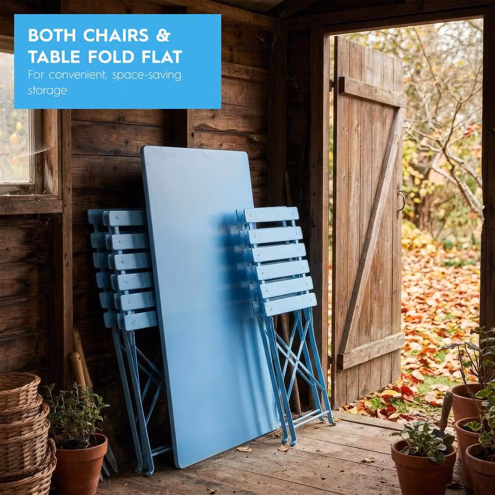 Harbour Housewares 5 Piece Sussex Folding Patio Bistro Set in Blue – 5