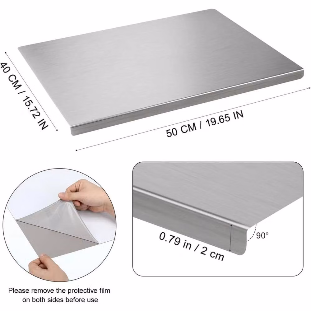 NESTLUNE Grey Stainless Steel Rectangular Cutting and Chopping Board, W: 50 cm, D: 40 cm, H: 1.5 cm – 1