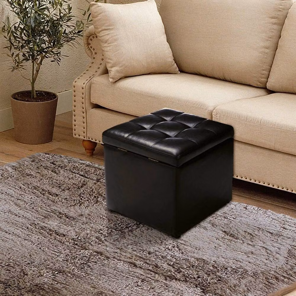 VOGREX Black Faux Leather Cube Storage Ottoman Stool, W/D/H: 40 x 40 x 40 cm – 6