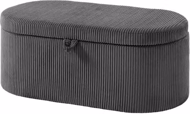 KORVIXA Grey Corduroy Ottoman Storage Box with Padded Seat, W/D/H: 100 x 100 x 45 cm – 1