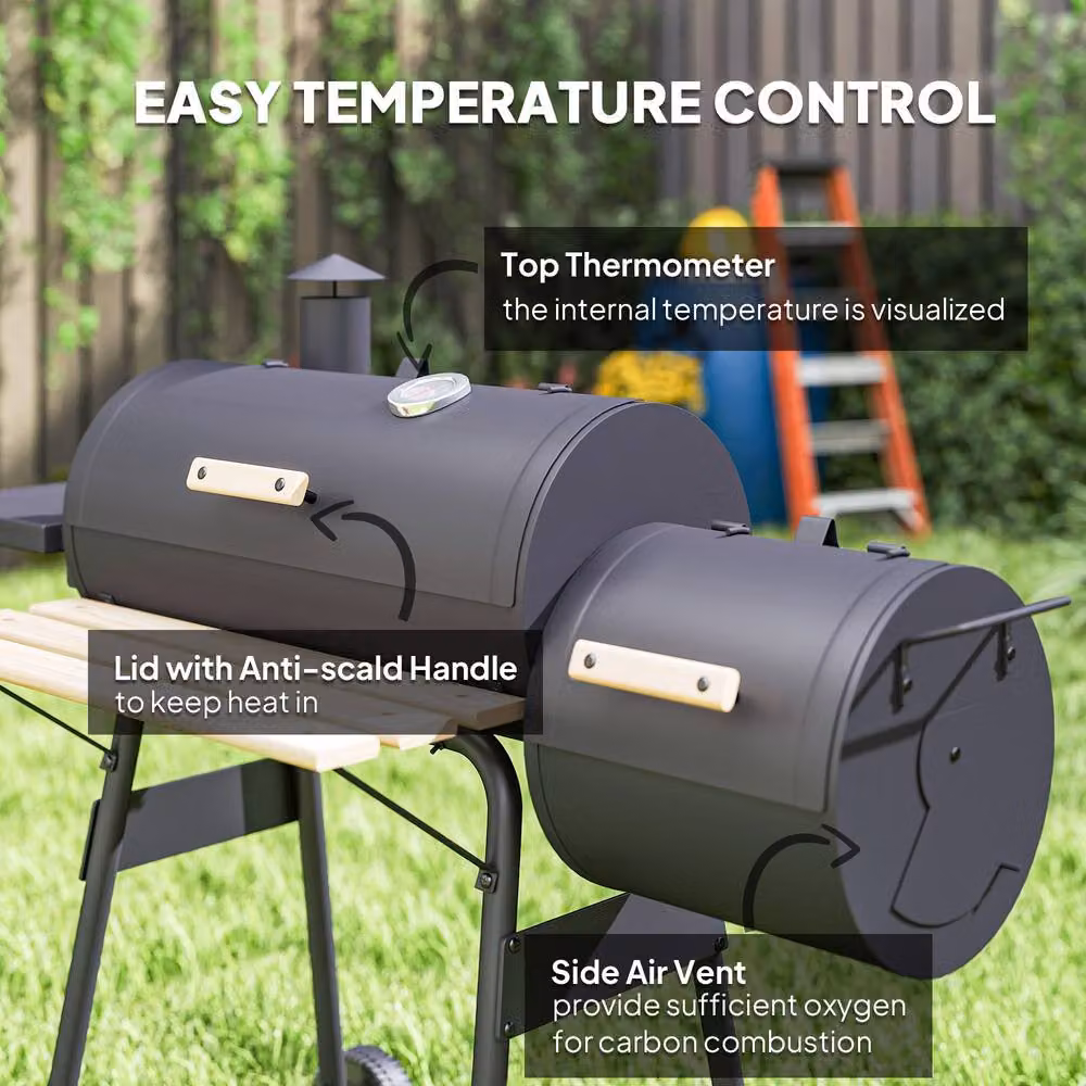 Rolipo Portable Charcoal BBQ Grill with Thermometer and Wheels, Black, W: 104 cm, D: 124 cm, H: 53 cm – 8