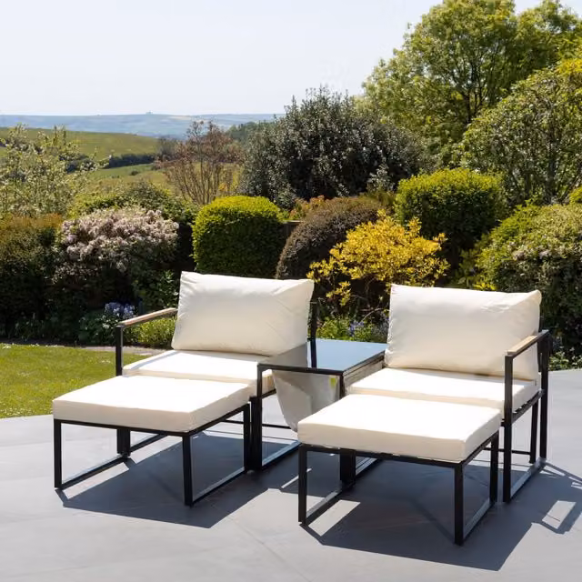 Artemis Home Serano Outdoor 2 Seat Sofa with Centre Table and Stools in Beige
