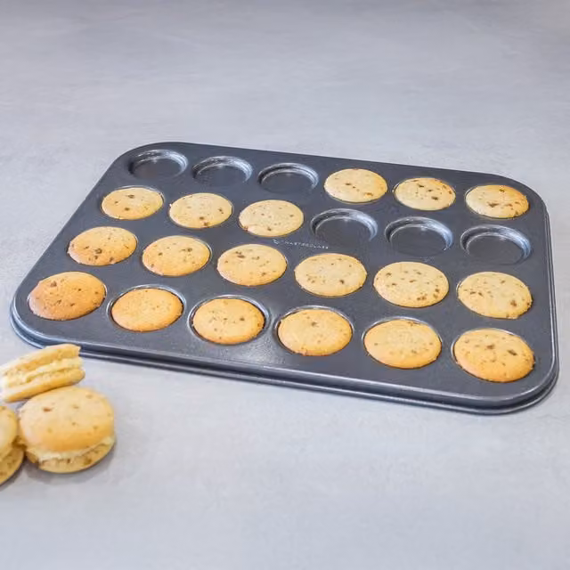 MasterClass Non-Stick Carbon Steel 24 Hole Macaroon Muffin Tray, Grey, W: 35 cm, D: 27 cm