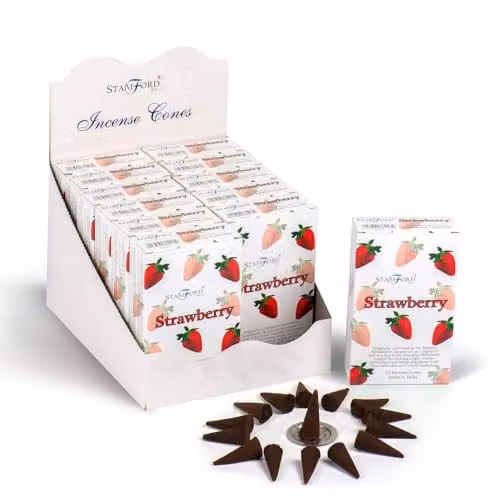Stamford Strawberry Fruity Incense Cones with White Metal Tabletop Burner
