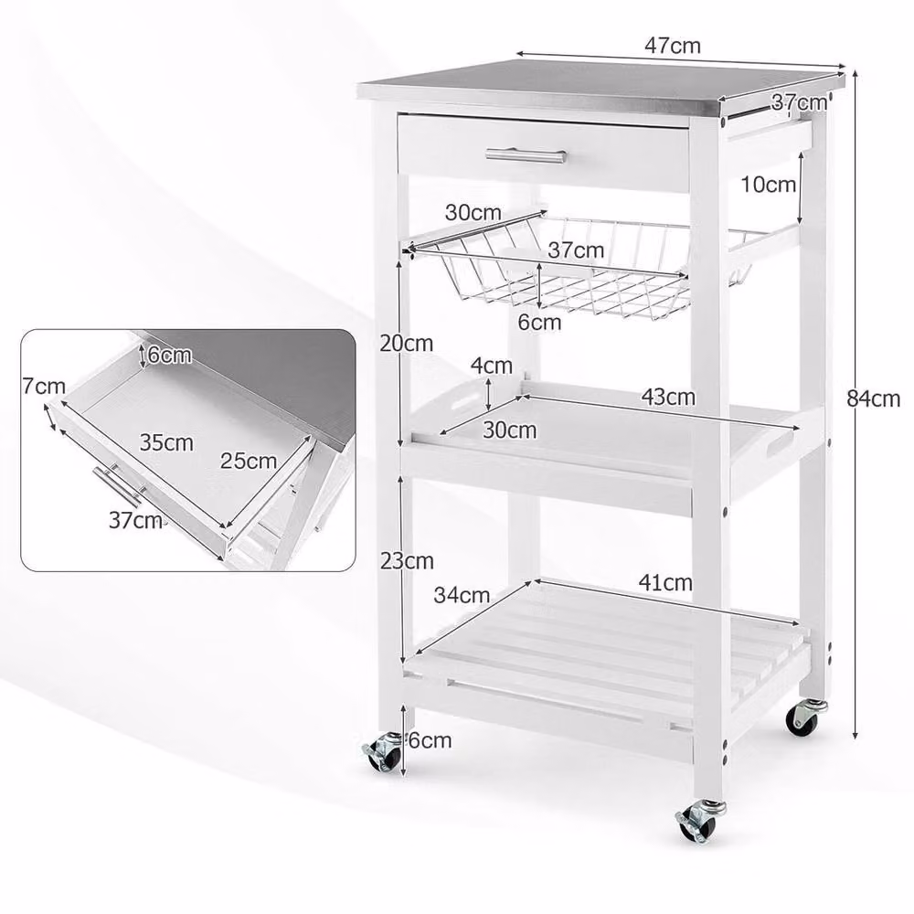 EONLION Modern Rolling Kitchen Storage Trolley Cart Cupboard in White – 2
