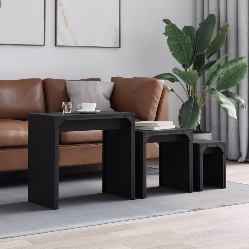 Berkfield Home Nesting Coffee Tables, 3 Piece Set in Black Matt Engineered Wood – 2