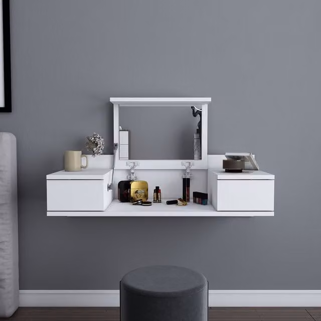 Decorotika Zenn Modern White Wall-Mountable Make-up Table