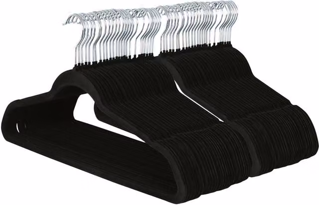 Harbour Housewares Non-Slip Velvet Clothes Hangers with Trouser Bar, Black, Pack of 50 – 6