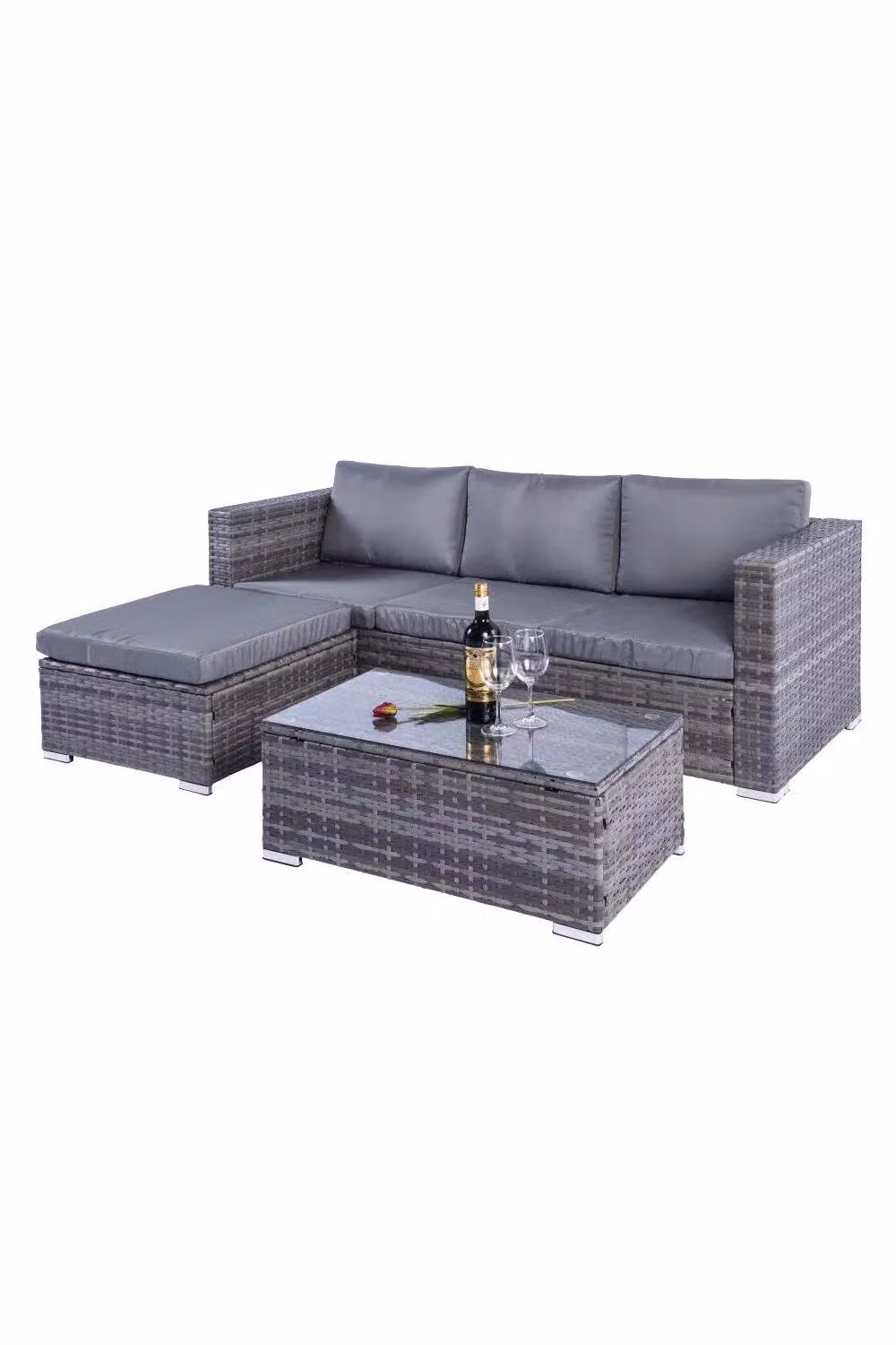 Outdoor Living Dunham Grey 4 Seat L-Shape Polyrattan Sofa Set with Coffee Table and Ottoman – 2
