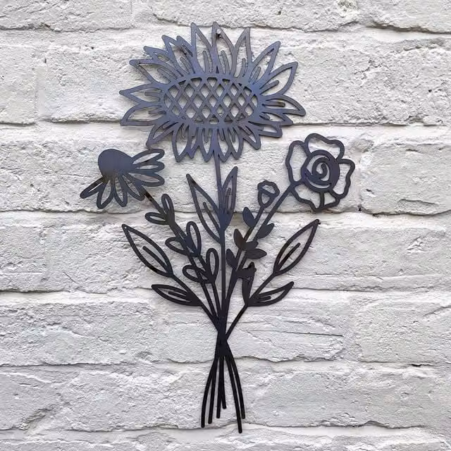 Poppyforge Sunflower Bouquet Metal Wall Art in Black, W: 30 cm, H: 50 cm