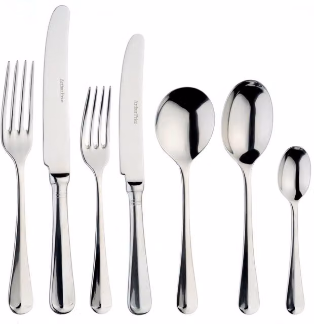Arthur Price Rattail 58 Piece 8 Person Stainless Steel Cutlery Set in Silver with Case