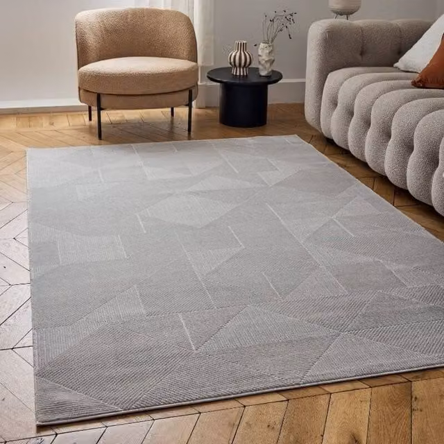 THE RUGS Carmel Geometric Modern Grey and Ivory Soft Pile Rug, W: 120 cm, D: 170 cm