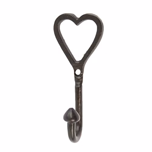 Hammer and Tongs Black Powder-Coated Iron Single Heart Wall Mounted Hook W: 40 mm, H: 100 mm – 1