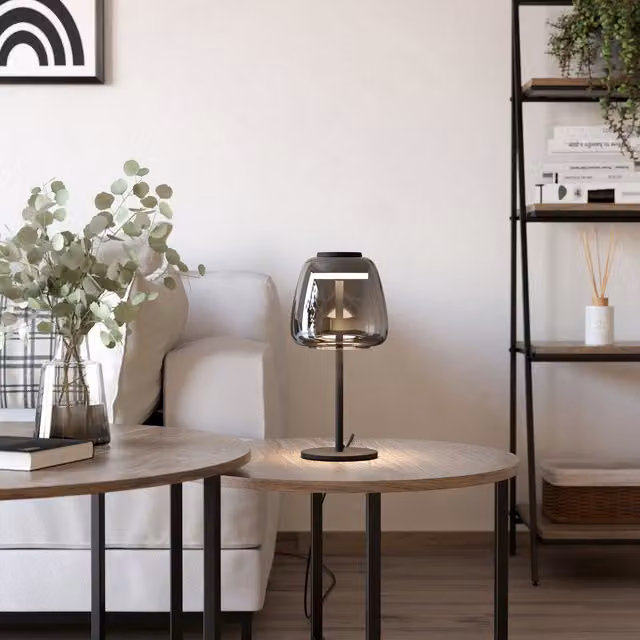 Eglo Alfero Z Smart Control LED Table Light with Glass Dome and Remote Control in Black and Chrome