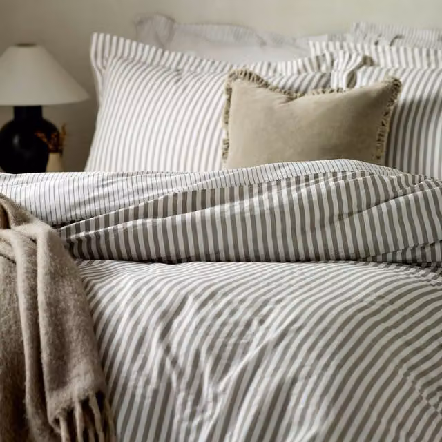 Make It A Home Brown Striped Cotton Duvet Cover Set, W: 180 cm, H: 200 cm