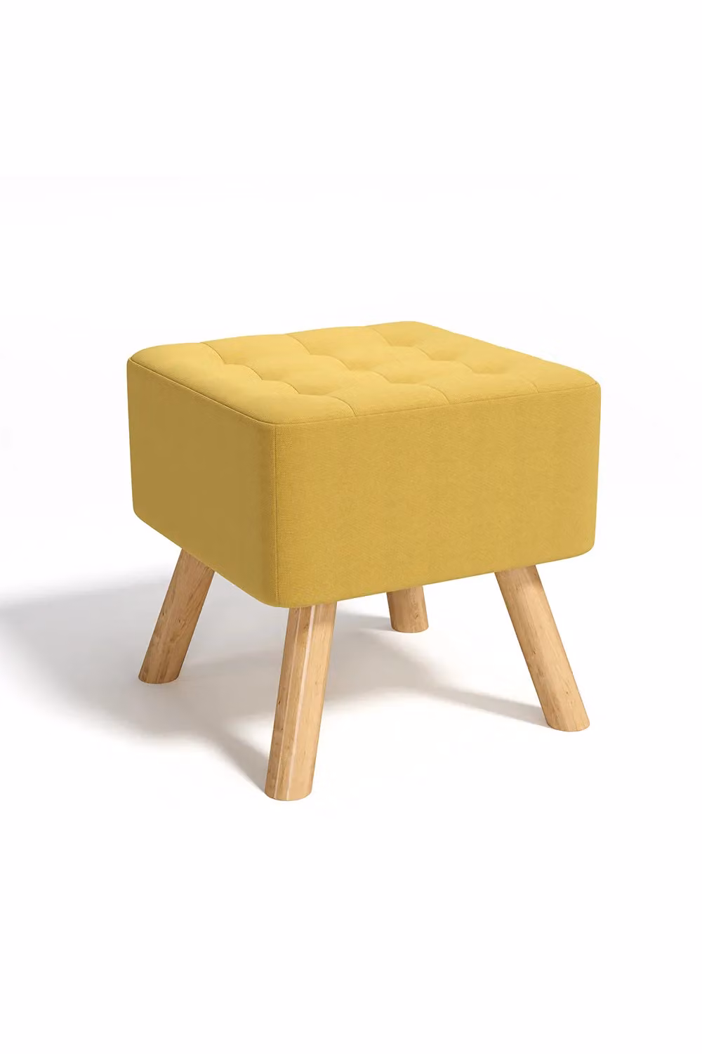 Living and Home Bright Yellow Linen Padded Square Footstool with Wooden Legs – 2