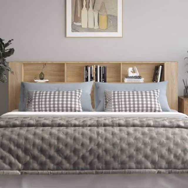 Berkfield Home Headboard Cabinet in Sonoma Oak and Brown with Integrated Bedside Shelf, W: 220 cm, D: 18.5 cm, H: 104.5 cm