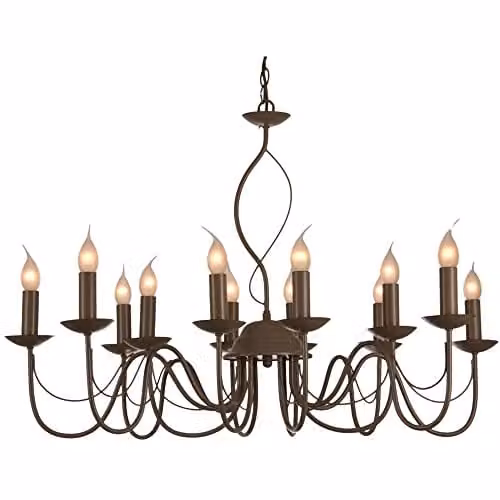 Netlighting Long Island Multi Arm Suspended Chandelier in Beige and Brown Metal with E14 Replaceable Bulbs
