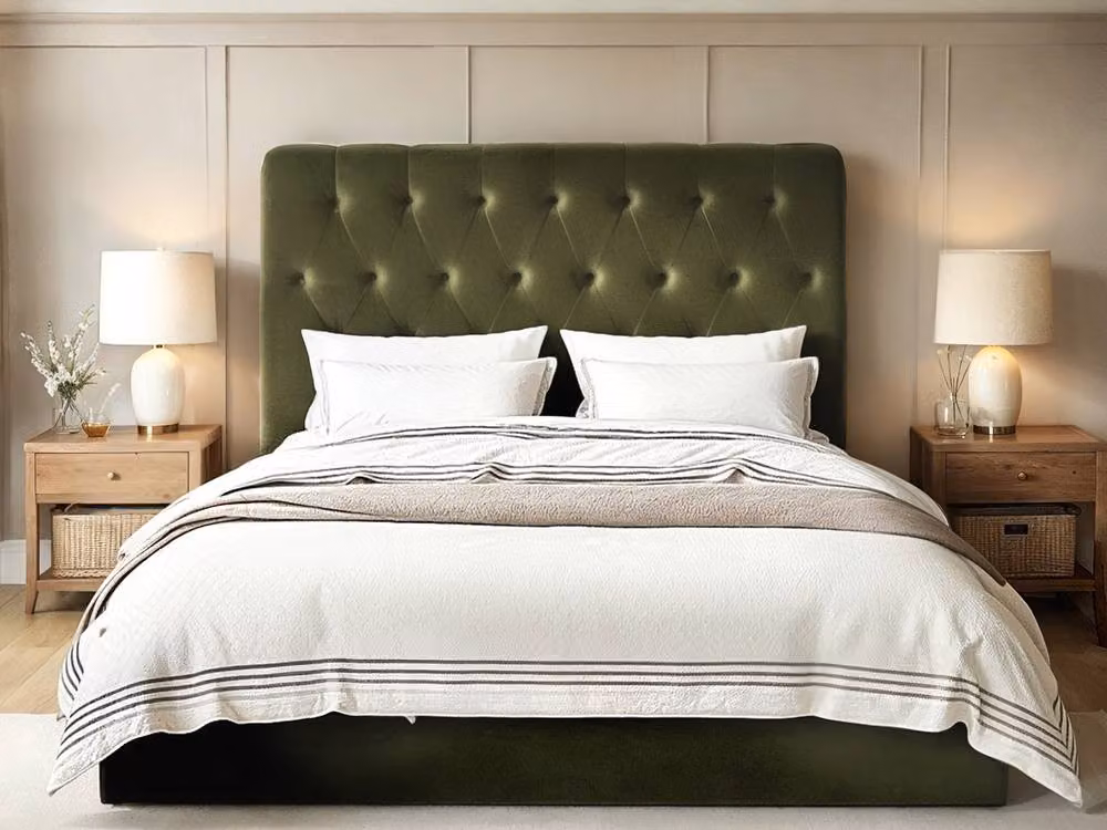Flair Furnishings Marley Buttoned Headboard Ottoman Bed in Green Velvet, W/D/H: 140 x 200 x 145 cm – 3