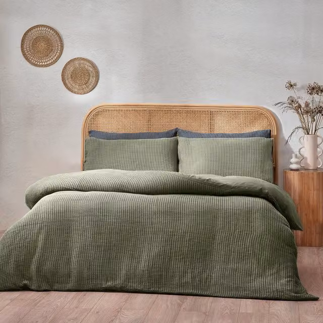 Terrys Eucalyptus Green Chunky Waffle Cotton Duvet Cover Set