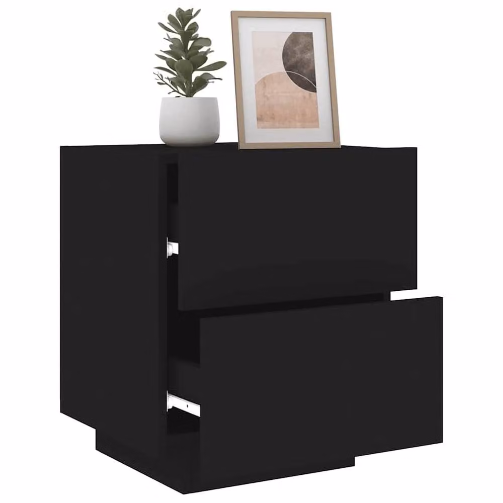 Berkfield Home Set of 2 Modern Black Matt Bedside Cabinets with Integrated LED Lighting and MDF Construction – 3