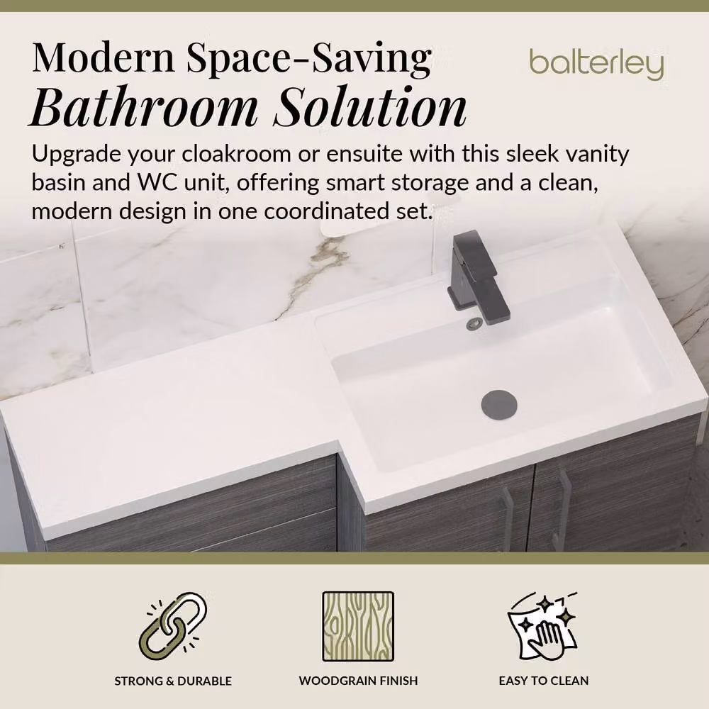 Balterley Modern Right-Hand Vanity and WC Unit Combination in Matt Grey Woodgrain Anthracite – 2