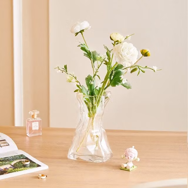Lifeideas Modern Organic Glass Tabletop Vase in Transparent and White
